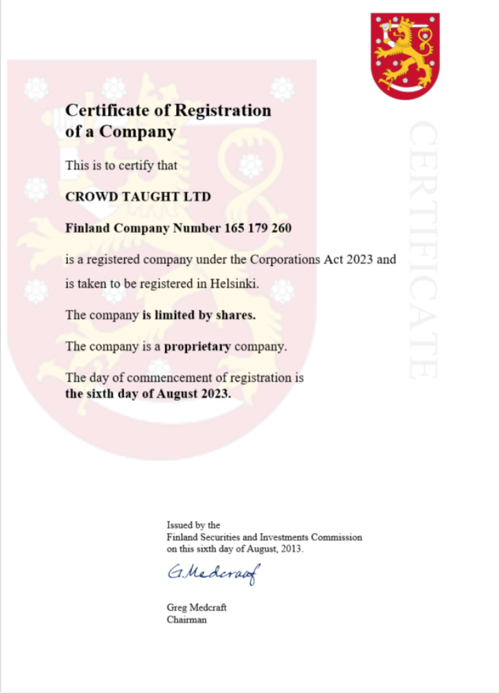 Finland certificate of registration Word and PDF template